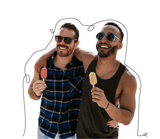 Couple smiling and laughing with ice cream